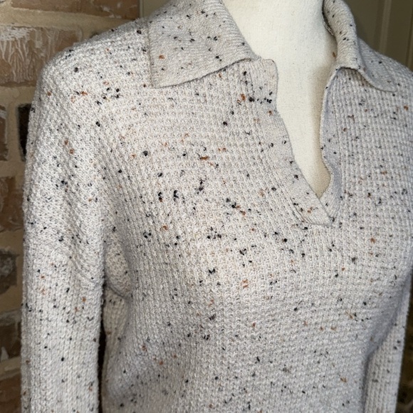 William Rast Cream Speckled Texture Sweater Split Collar Boxy Cotton Knit Sz S - Picture 3 of 12